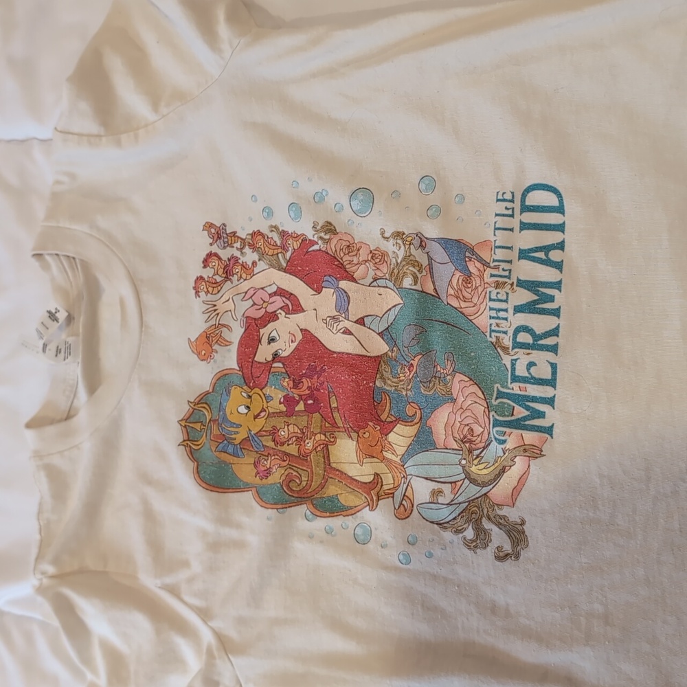 Little Mermaid Disney distressed off white tee from Etsy